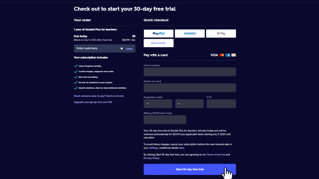 How to SignUp for Quizlet Plus free Trial?