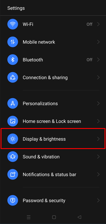 Snapchat dark mode: tap on the Display & brightness option