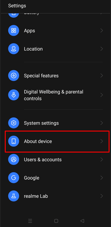 Snapchat dark mode: Select the About Phone option