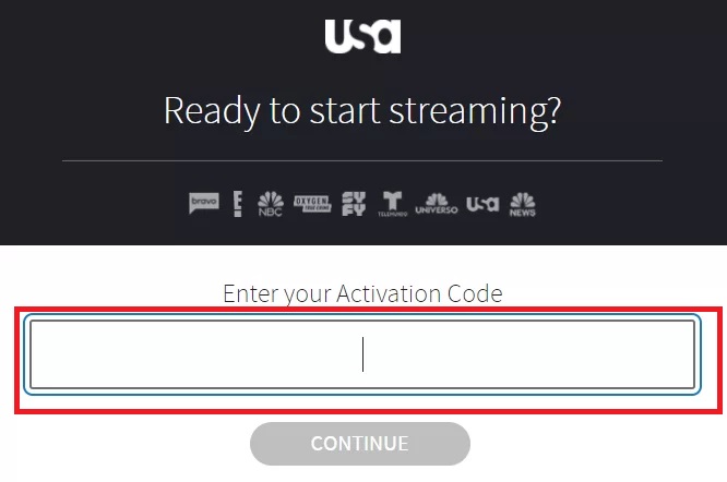 Enter the activation code to activate USA Network on Roku