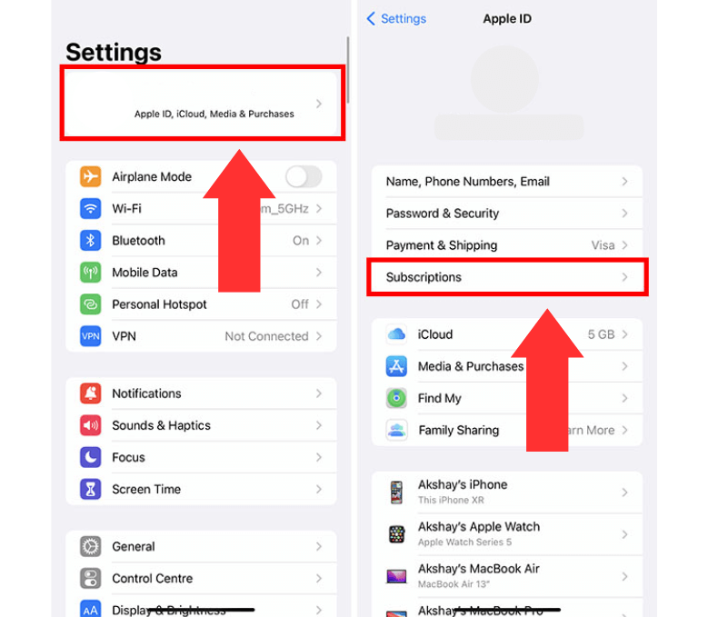 Select the Apple ID on the Settings