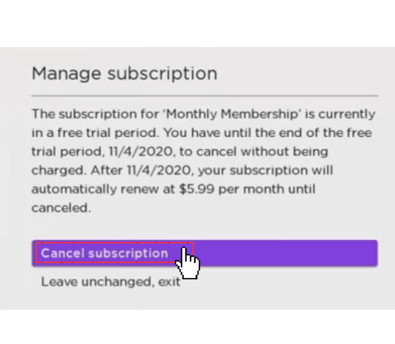 Click on Cancel Subscription