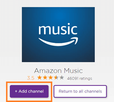 Click add channel button to add Amazon Music to your Roku device