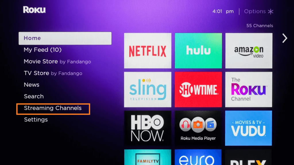 Select streaming channels on Roku