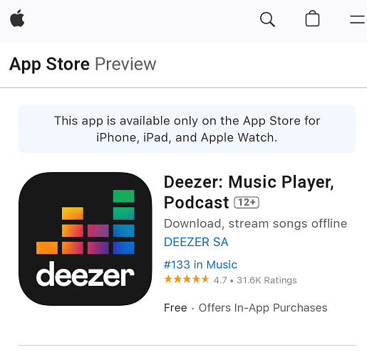 Install Deezer from App Store