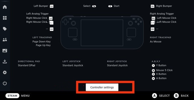 Once again select the Controller Settings 