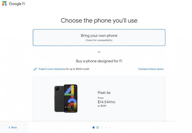 Google Fi Free Trial- Choose the phone 
