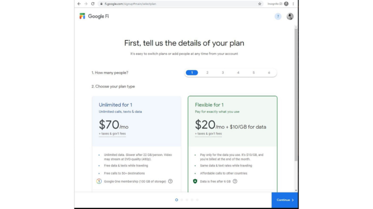 Google Fi Free Trial - Select your Plan