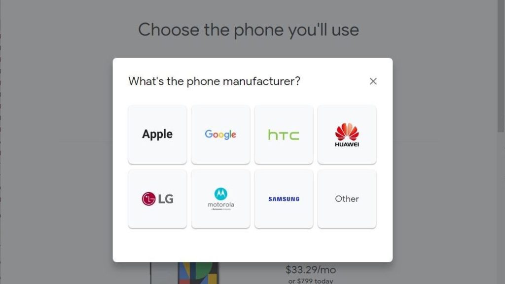 select the phone manufacturer