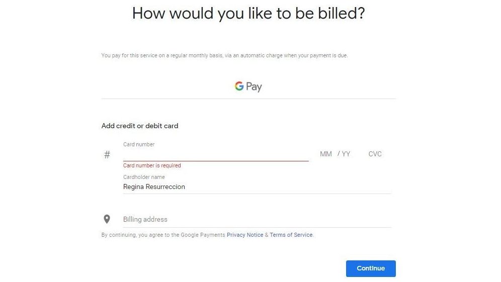 Google Fi Free Trial - Enter your billing information