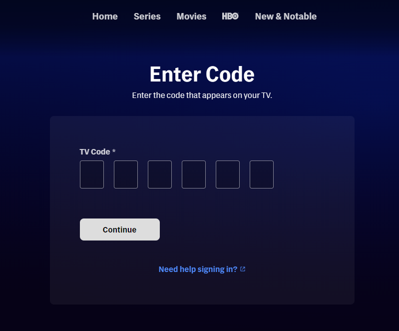 HBO Max Activation page