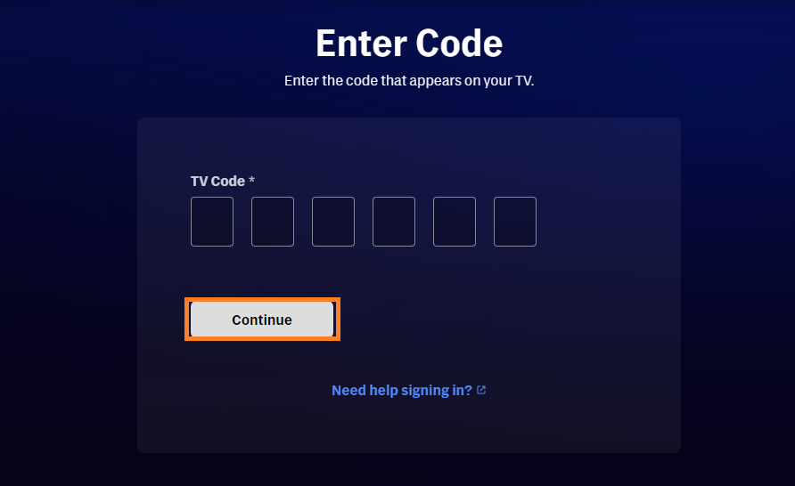 Enter the activation code and click continue