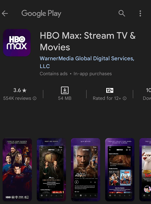 Get HBO Max from Play Store