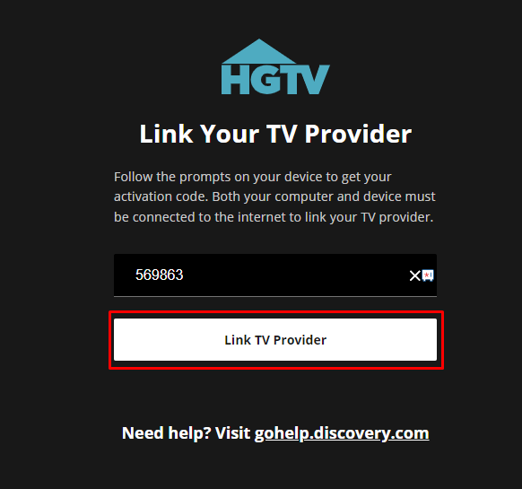 Enter the activation code to activate HGTV on Firestick