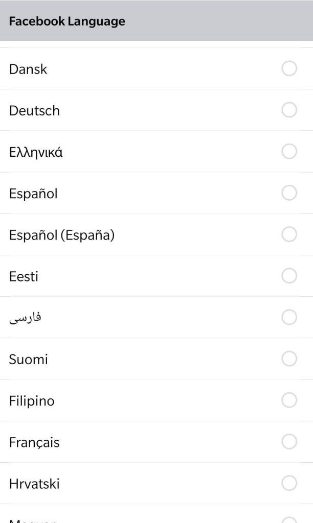 Choose your desired language  to Change Language on Facebook Lite 