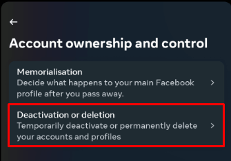 Select Deactivation or deletion to delete your Threads account