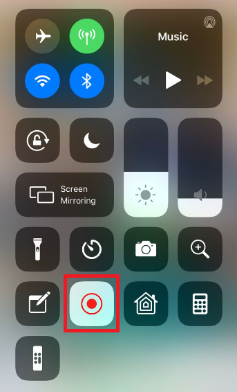 Tap the screen recording option on iPhone