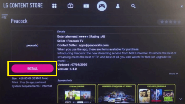 Tap on Install option on LG Content Store