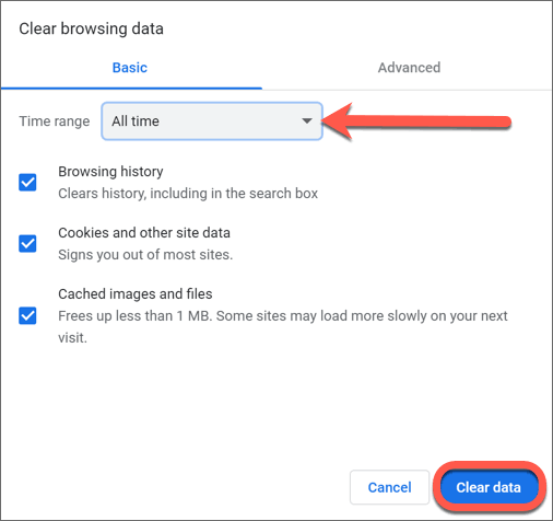 Select the time range as All Time and click Clear Data