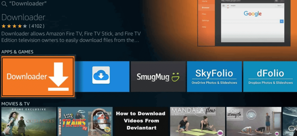 Search for Downloader on Firestick