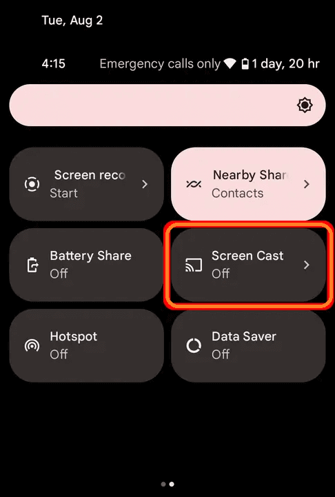 Select Screen Mirroring option on Android devvice