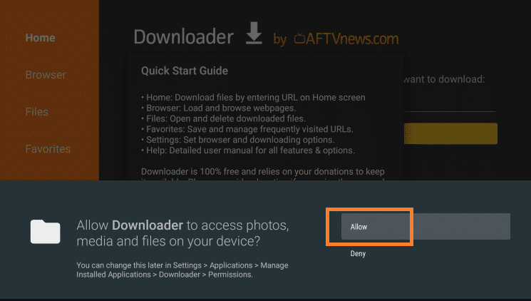Click Allow on Downloader 