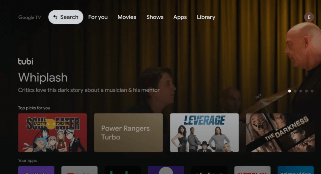 Click the Search icon to download Prime Video on Google TV