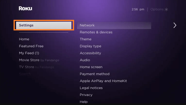 Click on Settings option