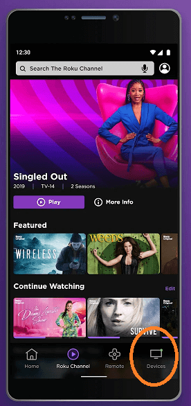 Select devices on the Roku app