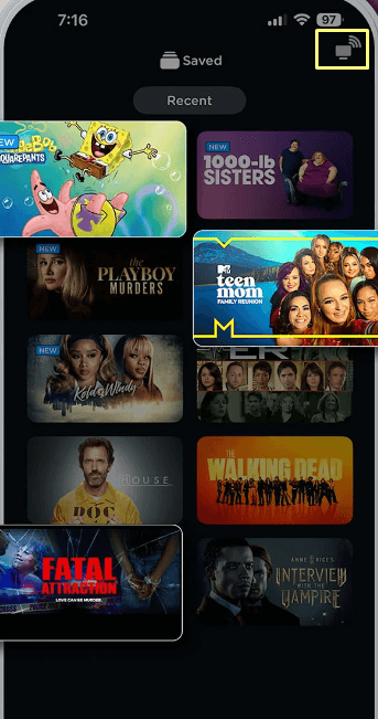 Selected Cast Icon to Chromecast Philo