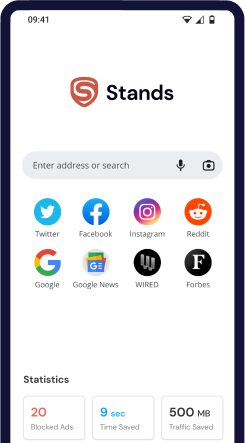 Stands AdBlocker Browser's user interface