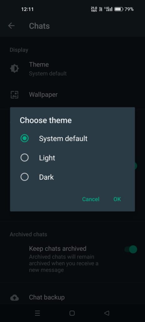 Dark Mode on WhatsApp