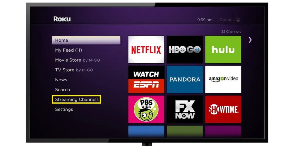 Streaming Channels option on Roku 