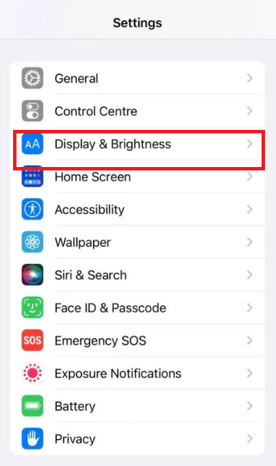 Hit the Display & Brightness option on iPhone