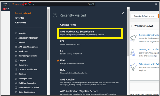 Click on AWS Subscription on AWS website