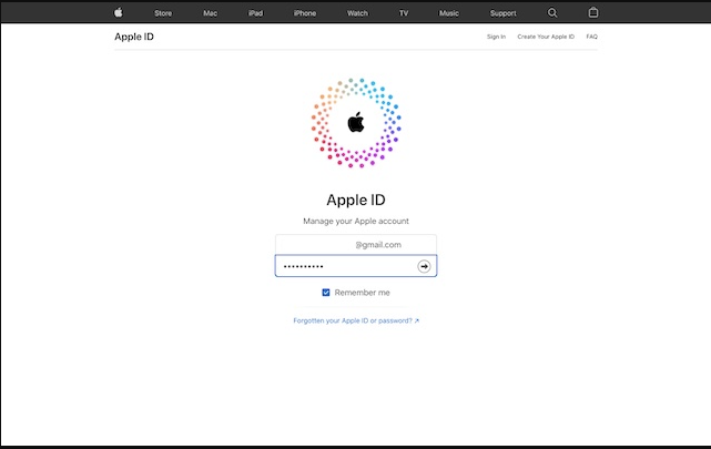Enter the Apple ID password on the Apple ID Page