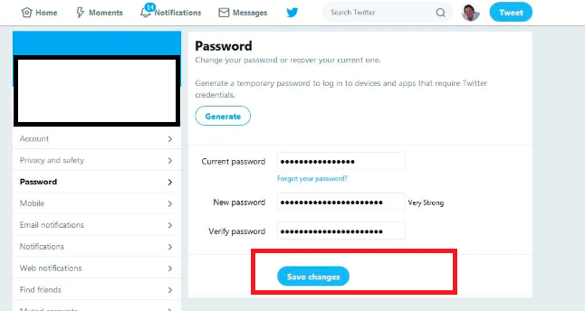 Hit the Save Changes option on Twitter