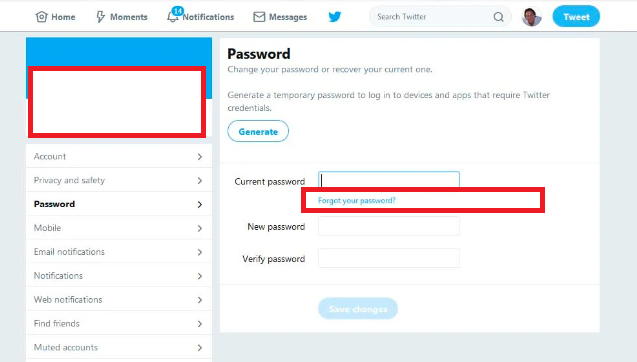 Hit the Forgot Password link on Twitter