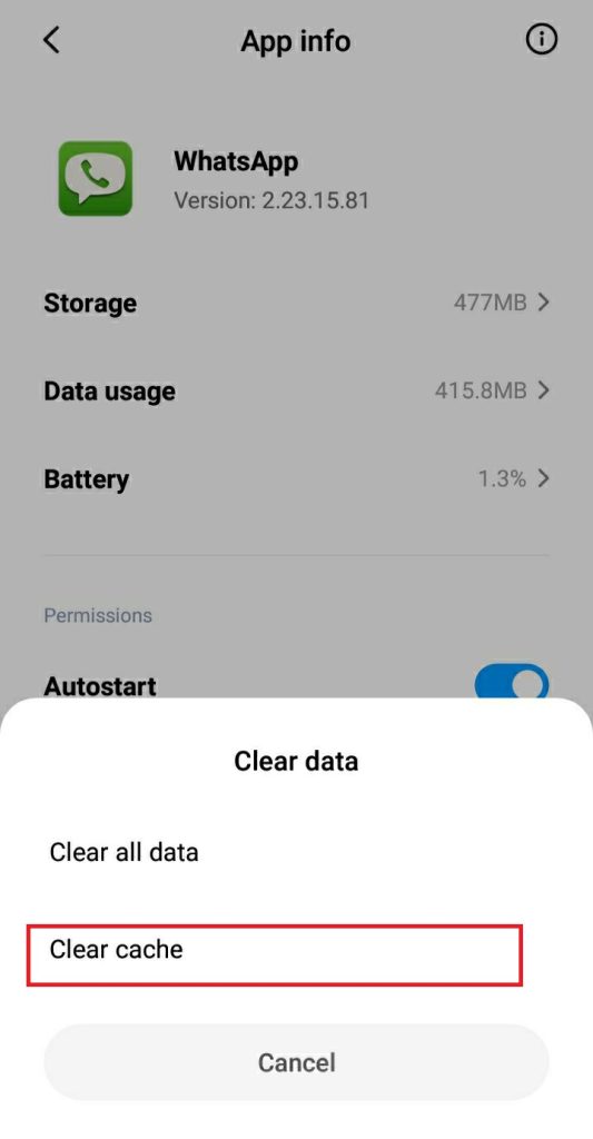 Click on Clear Cache option