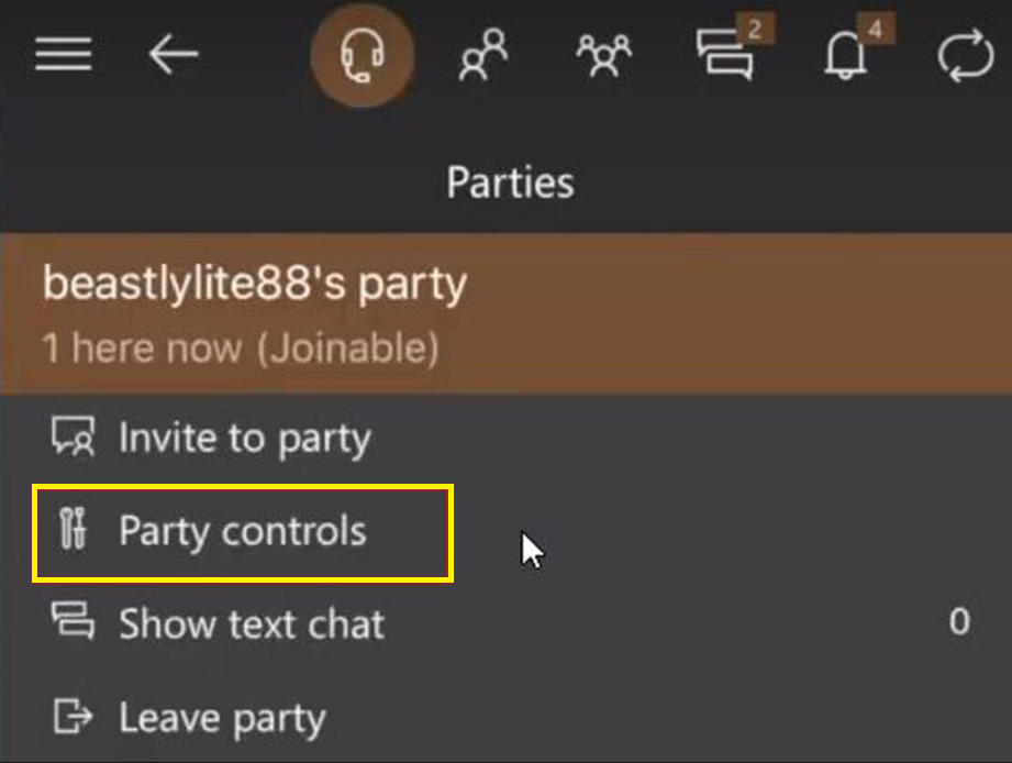 Hit the Party Control option on Xbox app
