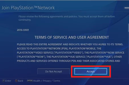 Click on Accept option on PlayStation website