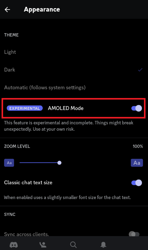 Enable the AMOLED Mode on Discord
