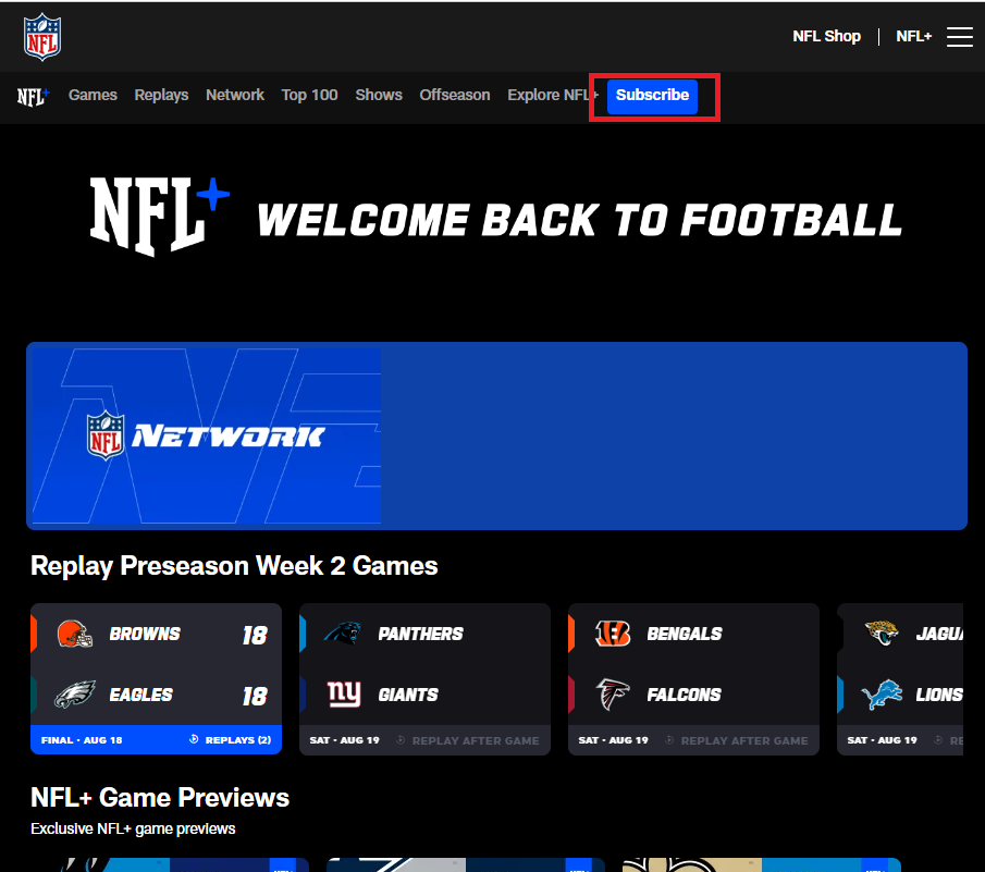 Hit the Subscribe option on NFL Plus website
