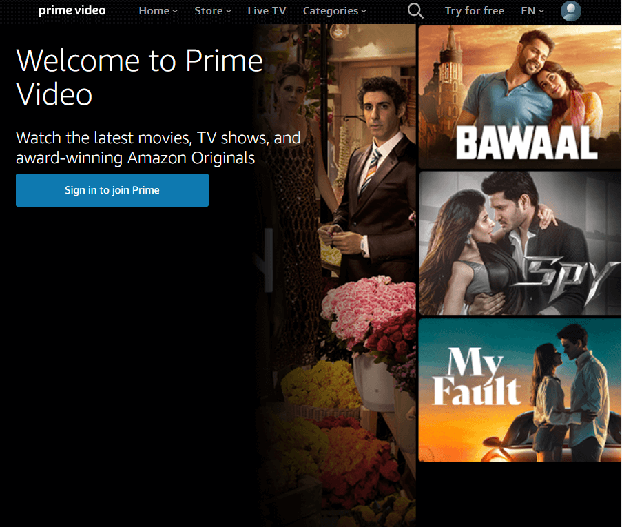 Hit the Sign In to join Prime option on Prime Video Website
