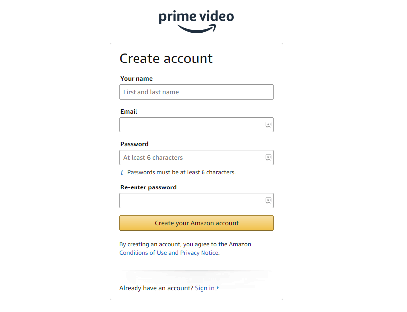 Hit the Create New Account option on Amazon website