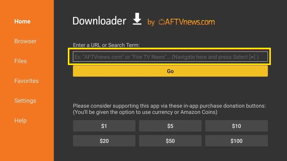 Hit the Go option on Downloader app