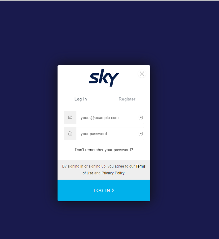 Enter the required sign up details on SkyGo website