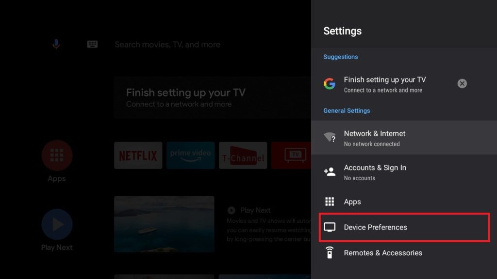 Hit the Device Preferences on Android TV