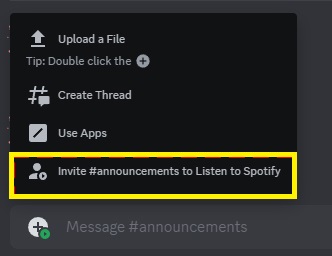 Hit the Invite to listen to Spotify option on Discord