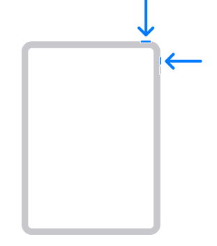 Press the Top and Volume buttons on iPad